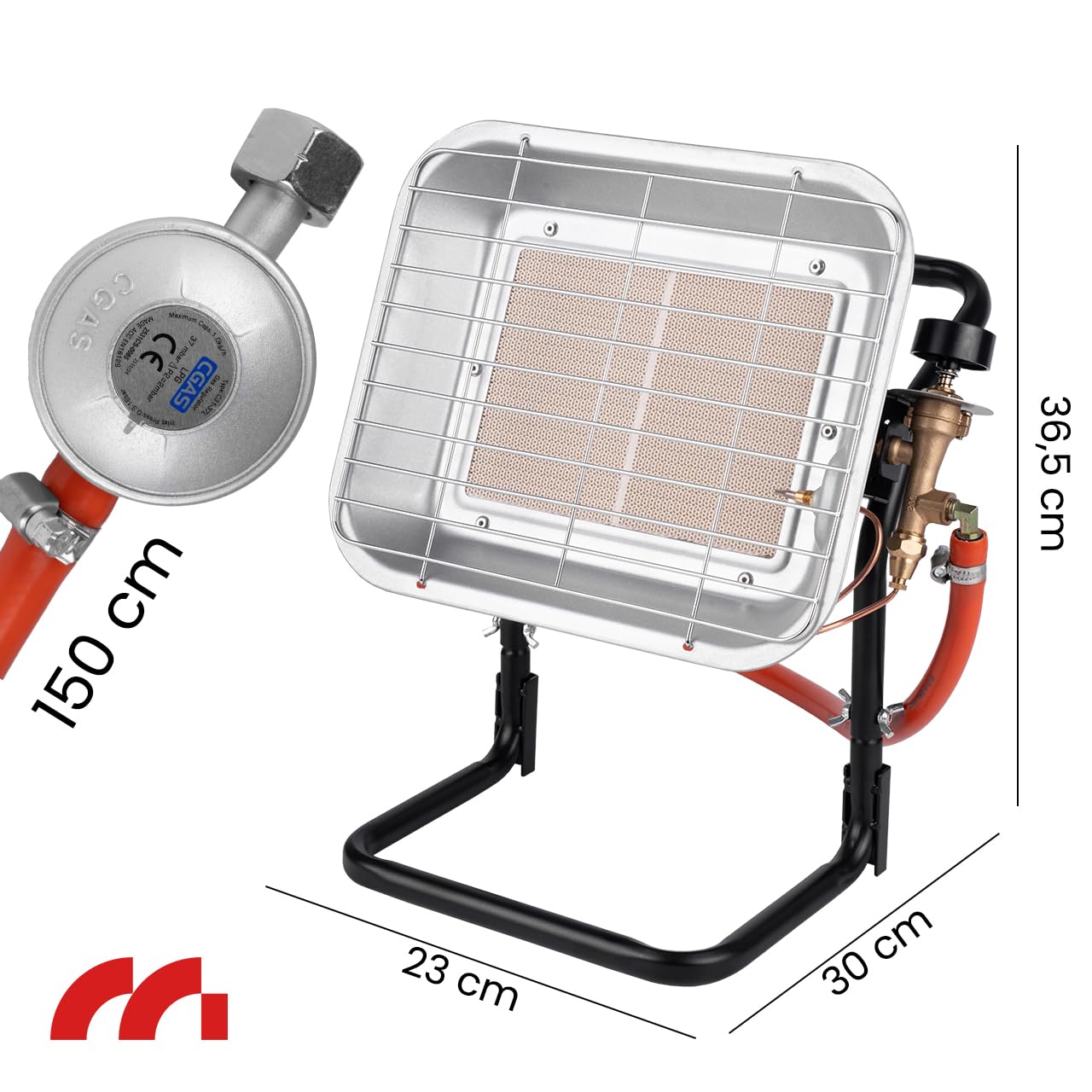 MalTec Gazcamp grzejnik gazowy na butelkę, stojący 4,5 kW, wąż gazowy, regulator ciśnienia gazu
