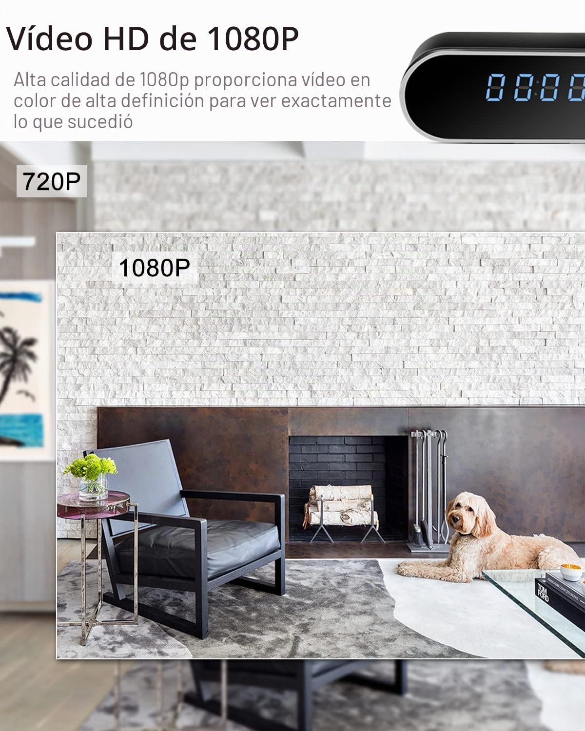 Reloj de cámara espía oculta, WiFi 1080P, con visión nocturna, detección de movimiento, grabación en bucle, cámara de vigilancia inalámbrica para interiores