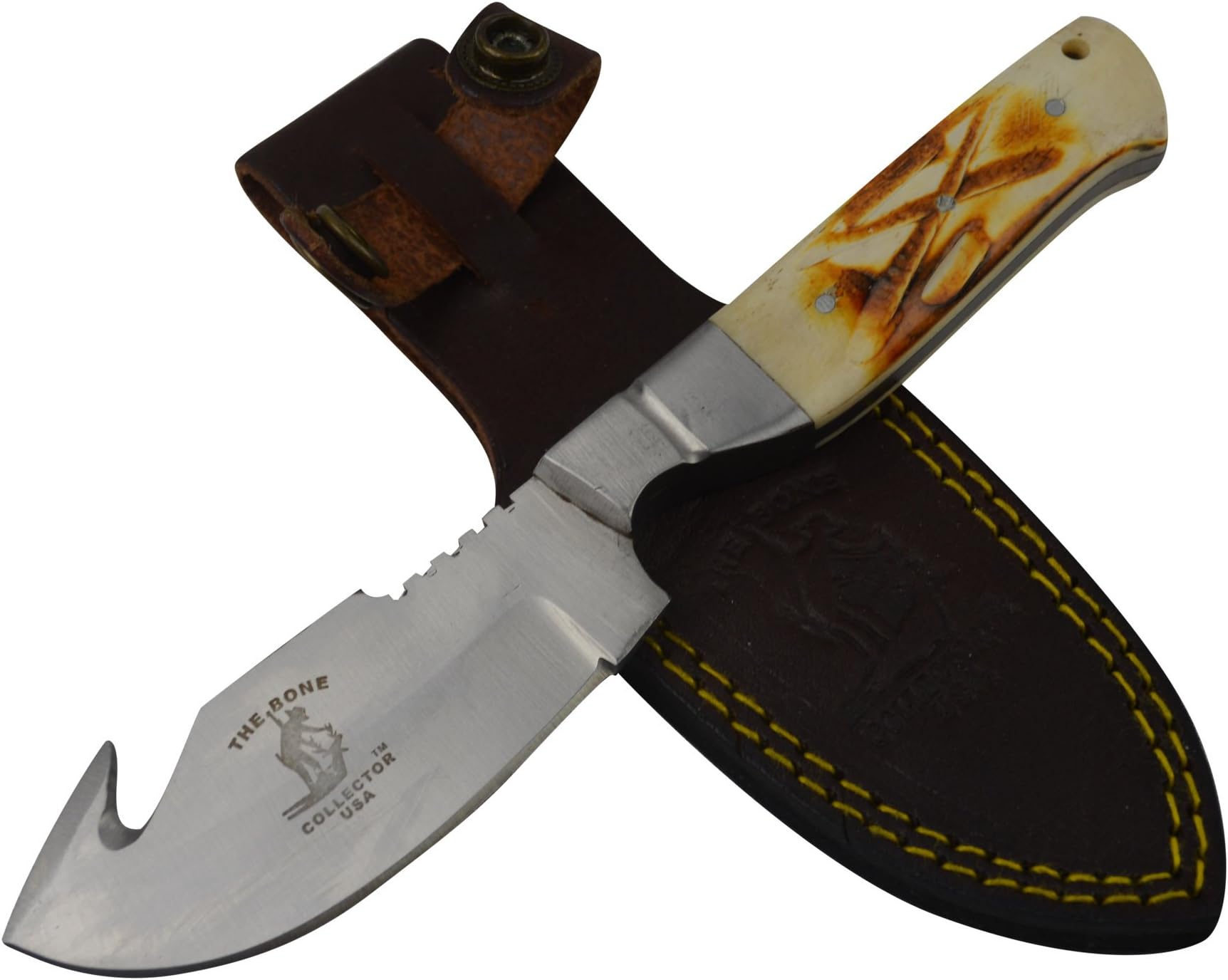 Bone Collector Fixed Blade Hunting Knife Bone Handle with Leather Sheath BC-804 Skinner