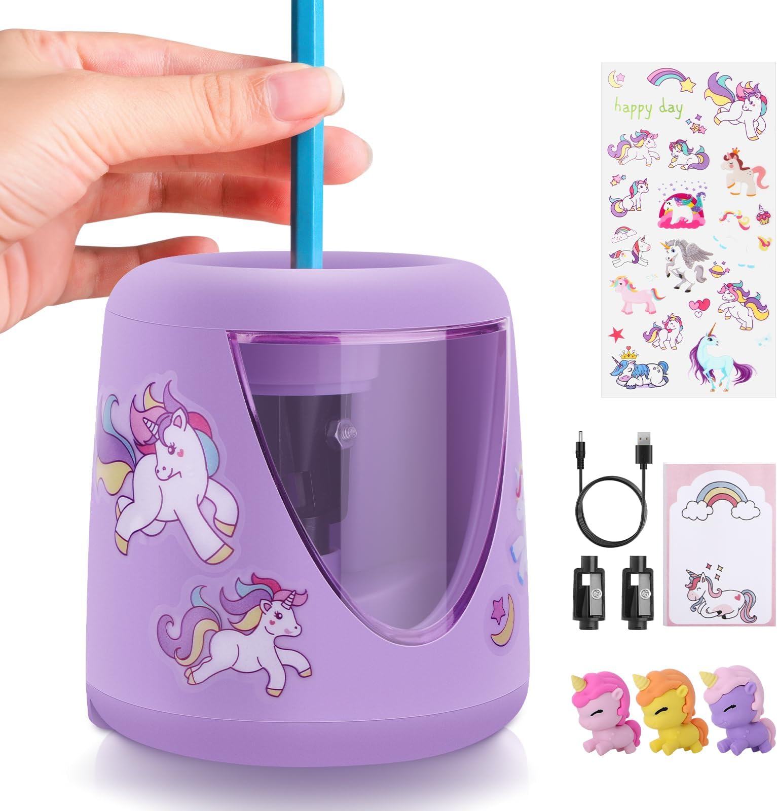 Electric Pencil Sharpeners for Kids, Cute Small Colored Pencil Sharpener for Home Classroom, Pencil Sharpener Electric Plug in, with Unicorn School Supplies,Purple