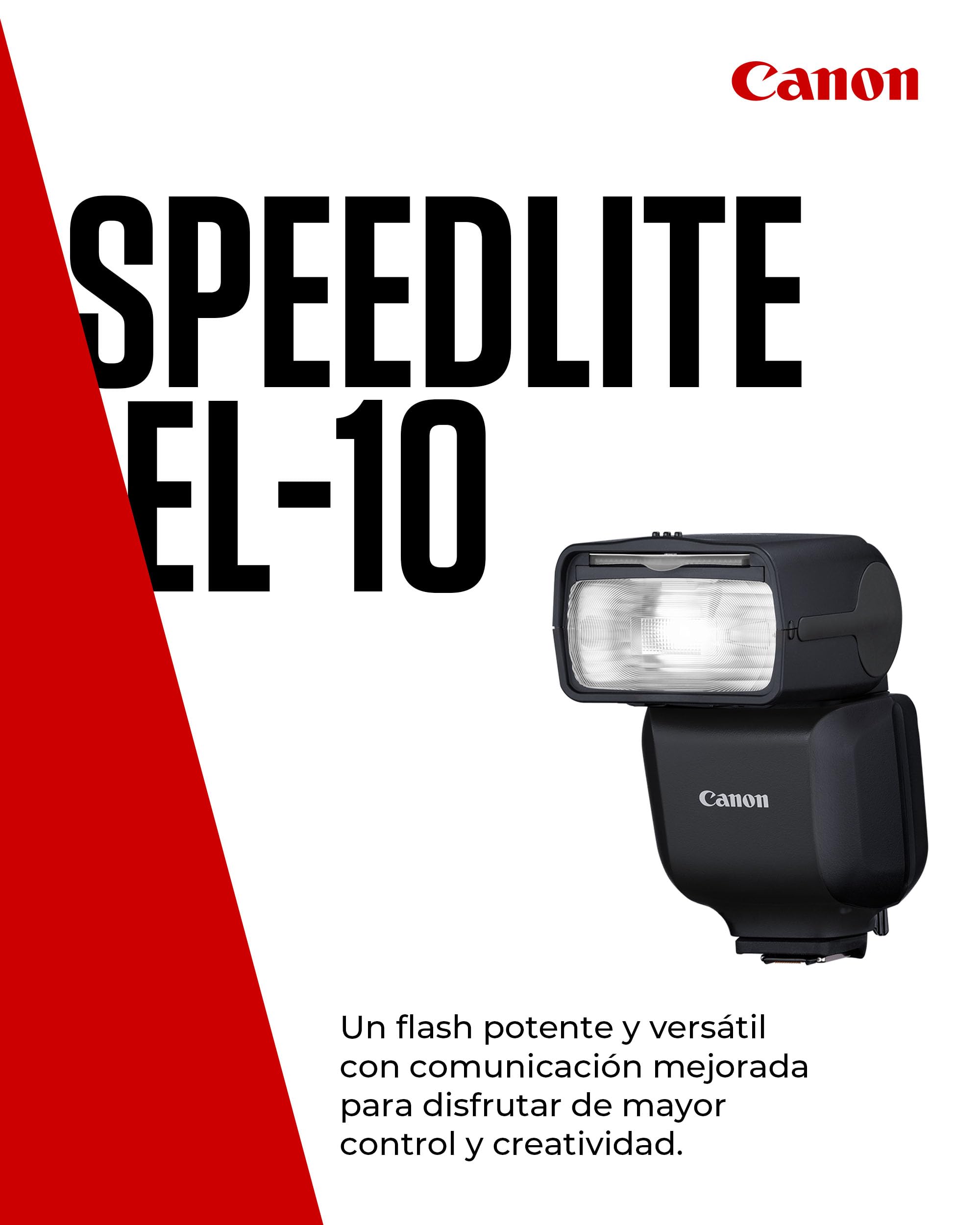 Canon Speedlite EL-10 con E-TTL II, Rango versátil de Potencia de 1/1 a 1/1024, Zapata multifunción, Ligero y Alimentado con Pilas AA.