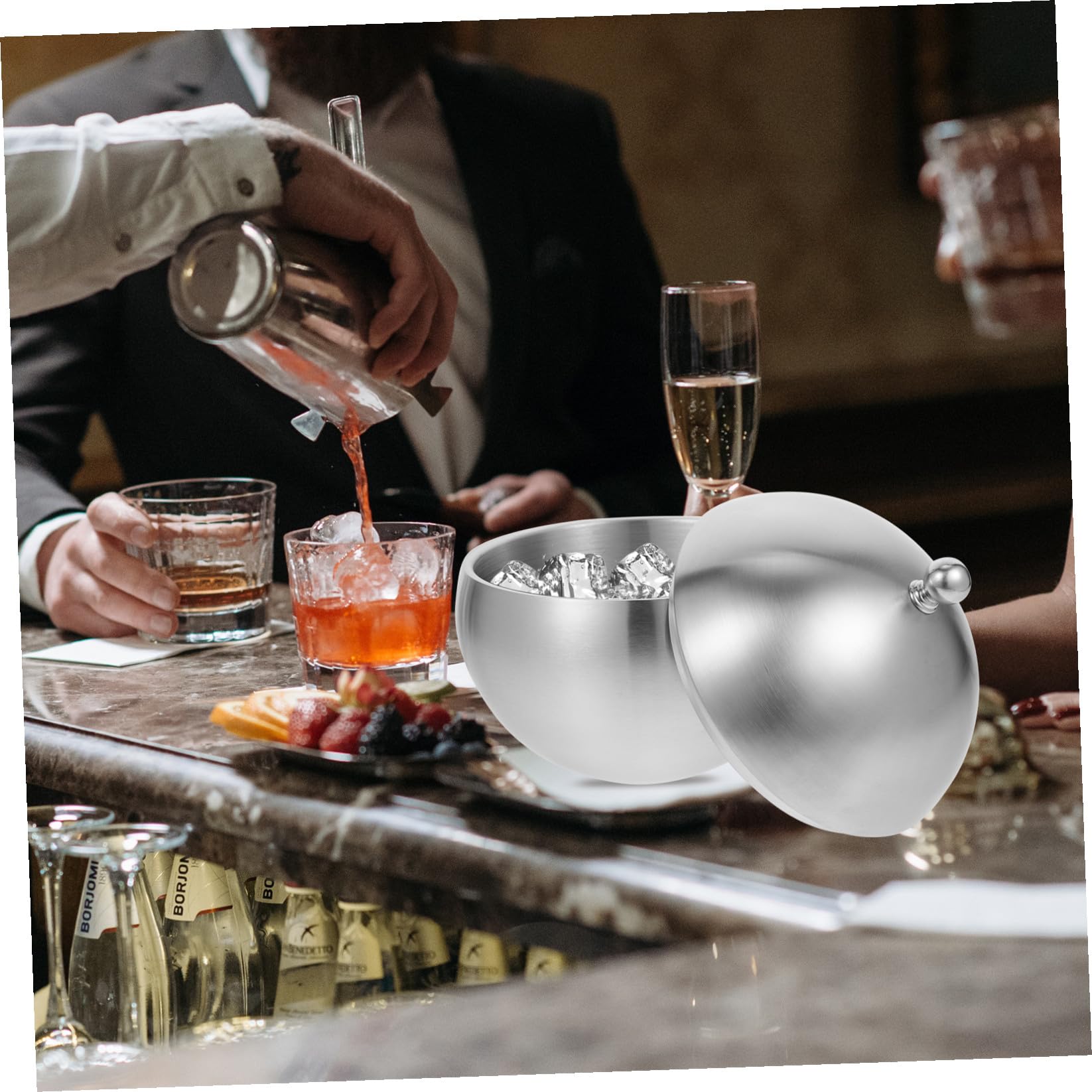 Cubo de Hielo Adecuado para Enfriar Bebidas Hogar para Vino de Acero Inoxidable Gran Capacidad Cubitera Elegante y Simple y Material Resistente