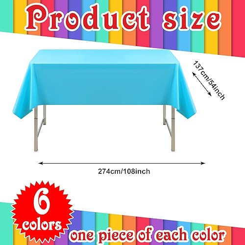 Miniatura 2 de VAIPI Paquete de 6 manteles desechables de plástico de colores surtidos, manteles rectangulares de arcoíris, coloridos manteles desechables