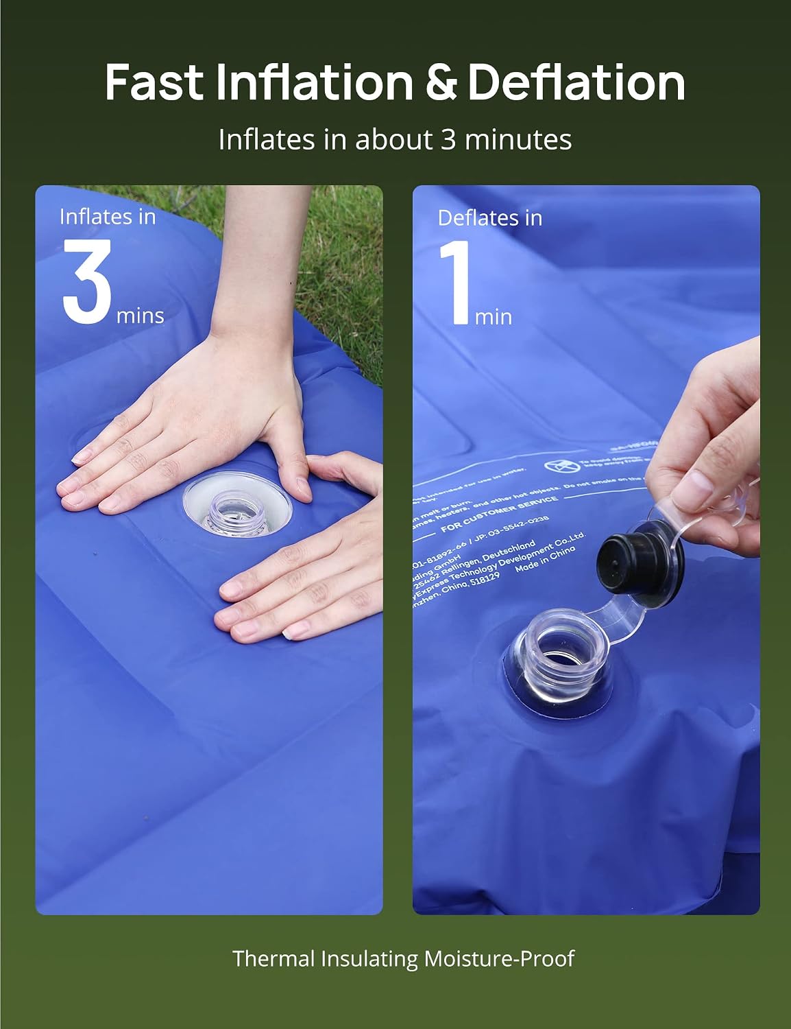 Evajoy Inflatable Camping Pad Sleeping Mat Air Mattress Air Pad with Integrated Pillow, Built-in Inflator, 5.5 Inch Height, Fast Inflation, 5 R-Value for Outdoor Hiking Camping Backpacking Blue