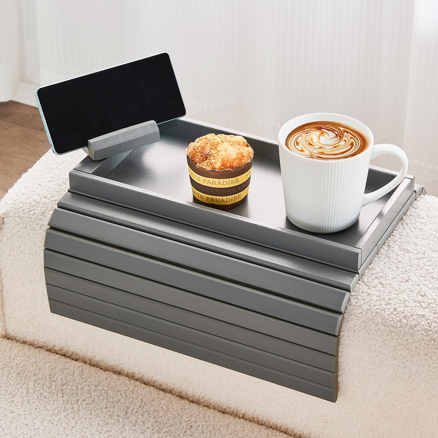 Photo 1 of LOVYANXUE Bamboo Sofa Arm Tray with Rotating Phone Holder