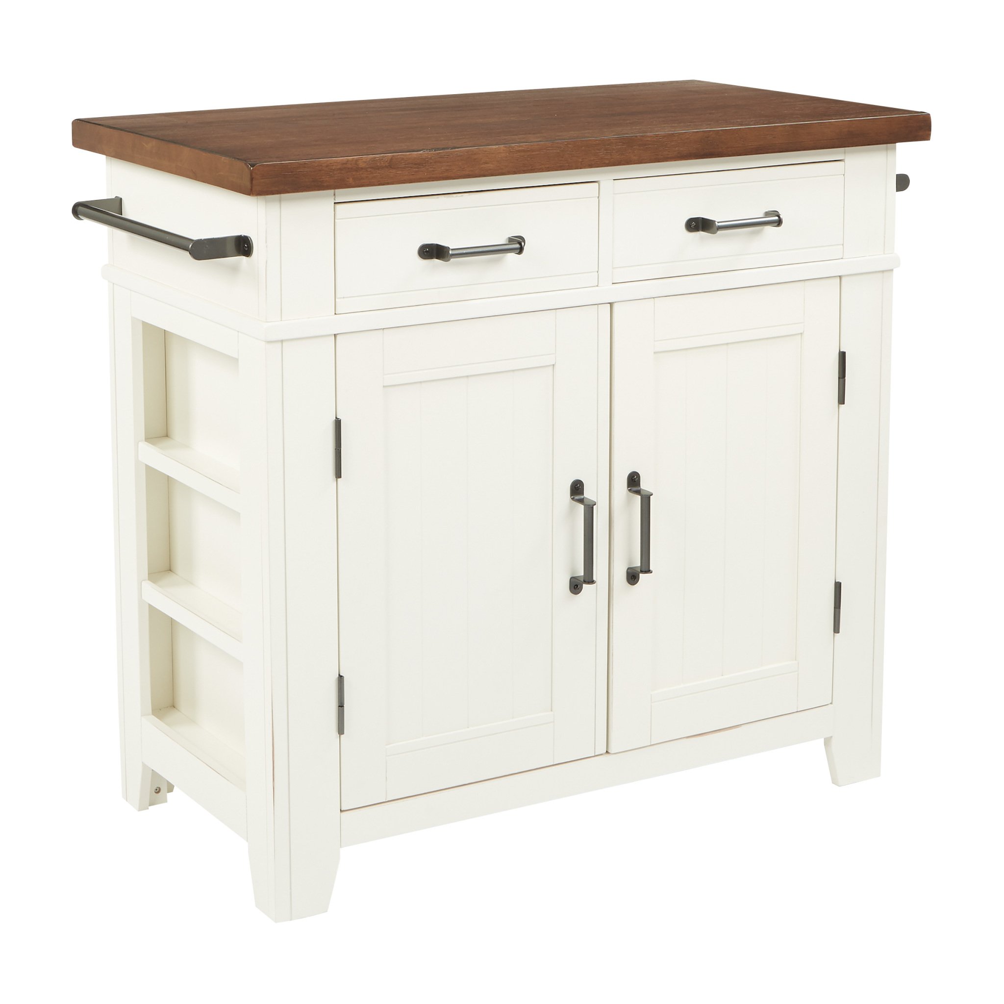 INSPIRED by Bassett OSP Home Furnishings Urban Farmhouse Kitchen Island with Vintage Oak Solid Hardwood Top, Distressed White Finish