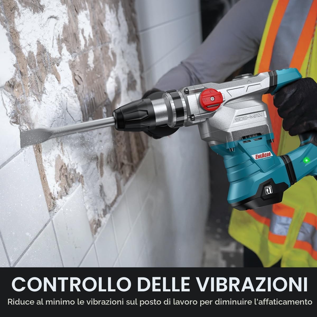 ENEACRO SDS-MAX Martello perforatore, 1500 W 12 Joule Martello demolitore con 3 funzioni, impugnatura antivibrante e frizione di sicurezza, capacità di perforazione 40 mm nel calcestruzzo