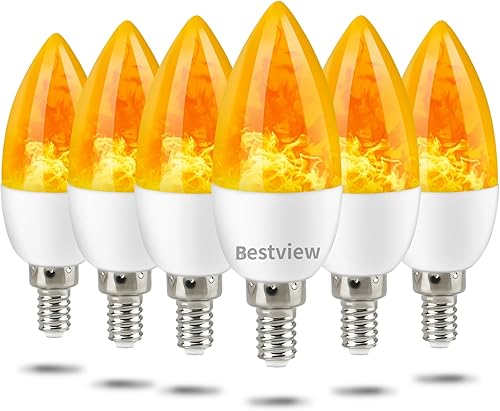 Bestview Bombillas parpadeantes, 3 modos de luz LED con efecto de llama, bombilla inteligente E12 con base de candelabro para Halloween, Navidad,