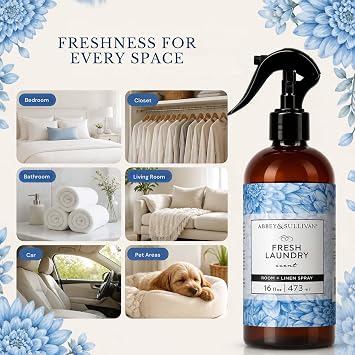 Abbey & Sullivan Linen Spray, Fresh Laundry Scent with Fresh Green Floral Musk, Pack of 2, 16 oz