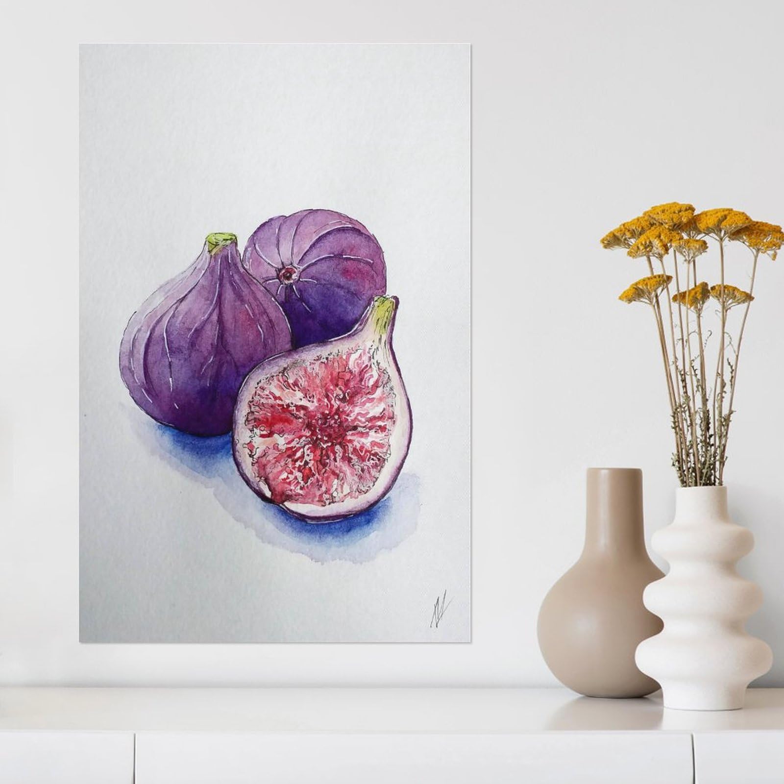 Amazon.co.jp: 絵画 青紫のイチジクインテリア 絵画 水彩