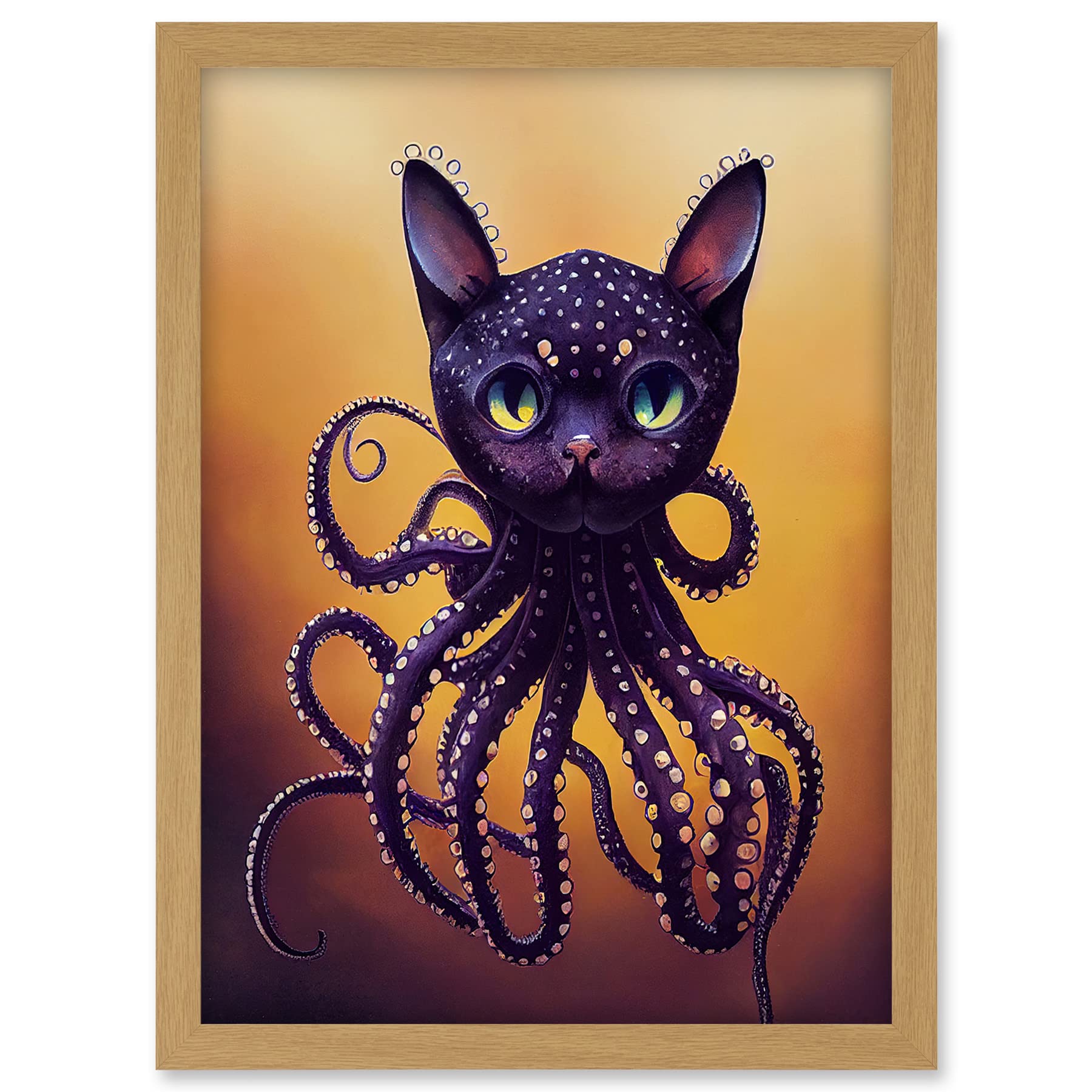 Doppelganger33 LTD Octopussy Surreal Cat Octopus Hybrid Purple Artwork Framed A3 Wall Art Print