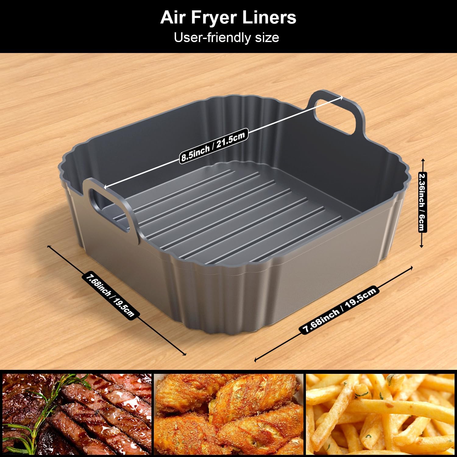 8.5 Inch Square Silicone Air Fryer Liners 2 Pack, Reusable Air Fryer Basket Liners for Ninja AF141 AF142 AF181, COSORI, Cuisinart, Chefman, Instant Air Fryer 5–6.5 QT - Image 2