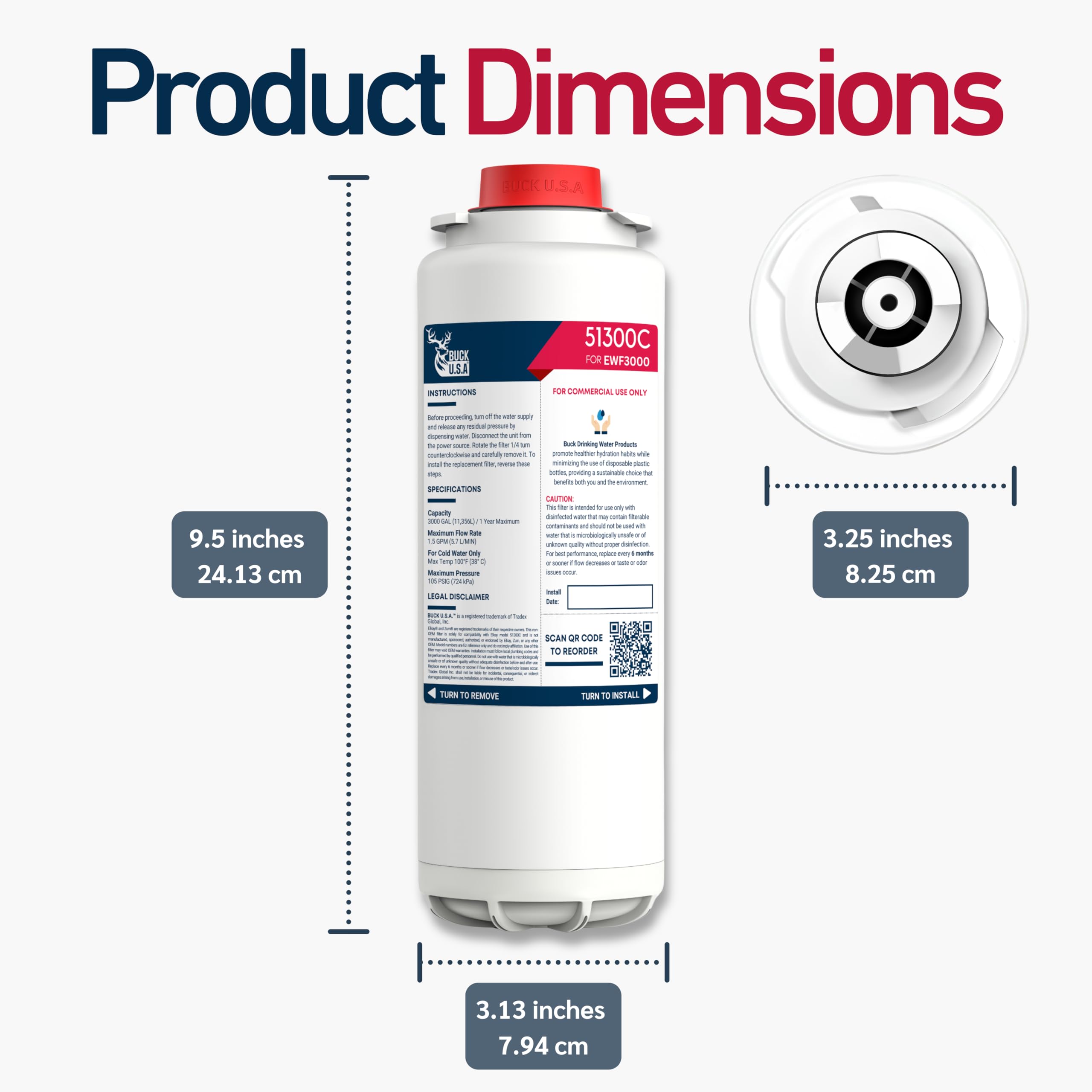 3 Pack Buck 51300C Replacement Filter for EWF3000 Compatible with Elkay ezH2O Bottle Filling Stations 3000 Gallons 12 — view 6