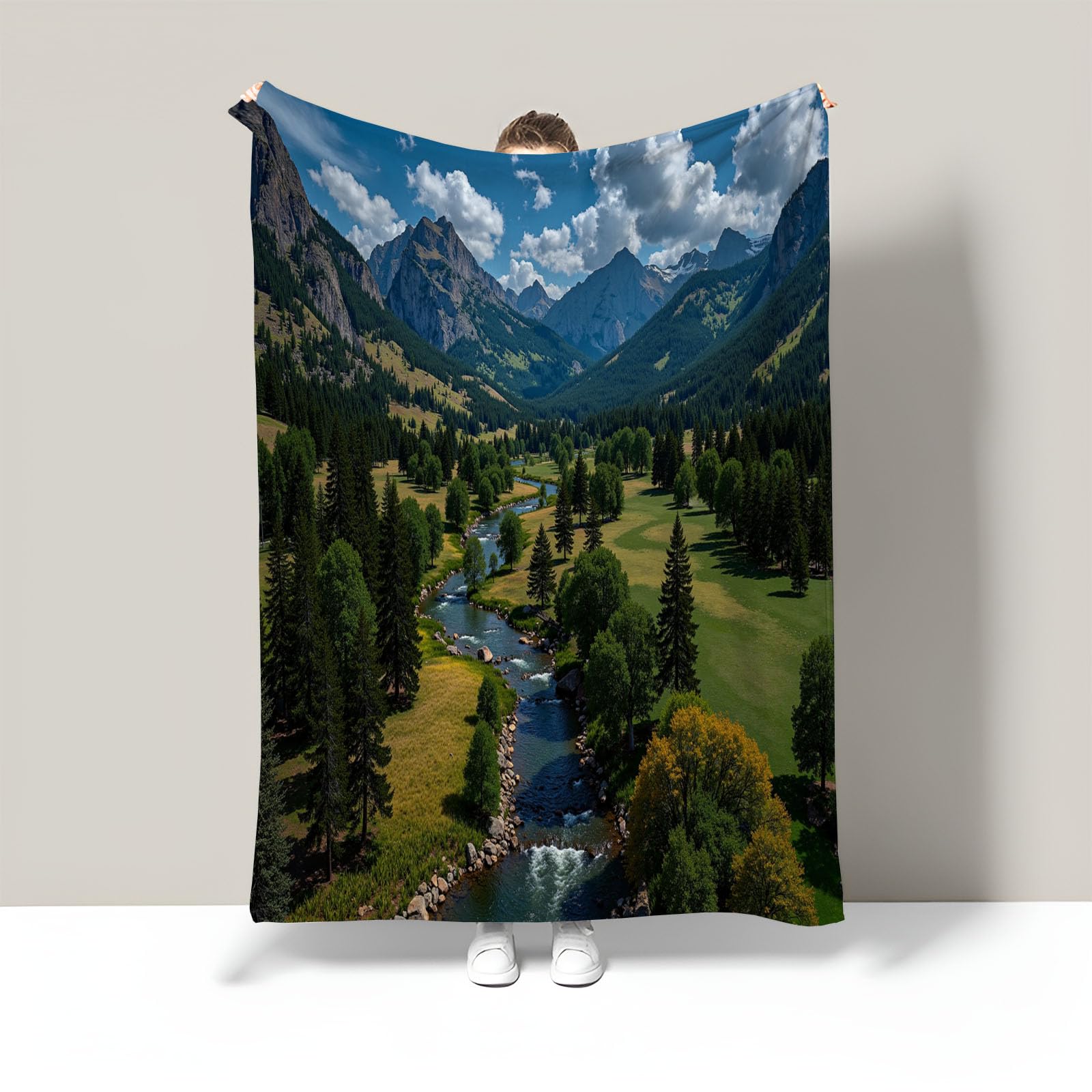 Couverture de lit plaid flanelle paysage de vallée une invitation au voyage immobile