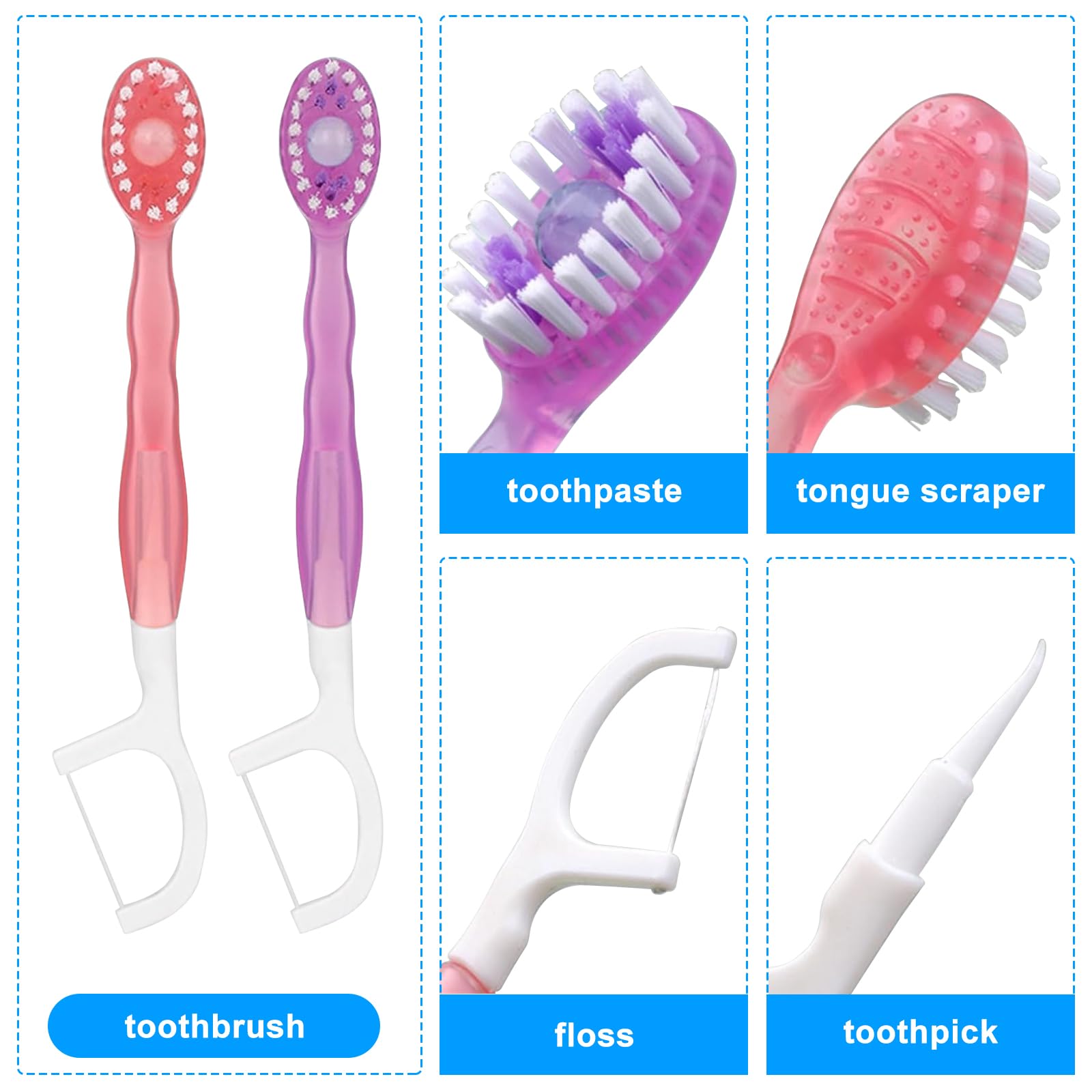 Cepillo de dientes y hilo dental 5 en 1, 26 mini cepillos de dientes con pasta de dientes, cuidado bucal todo en uno sobre la marcha, mini cepillo 5 en 1, pasta de dientes y hilo dental 6