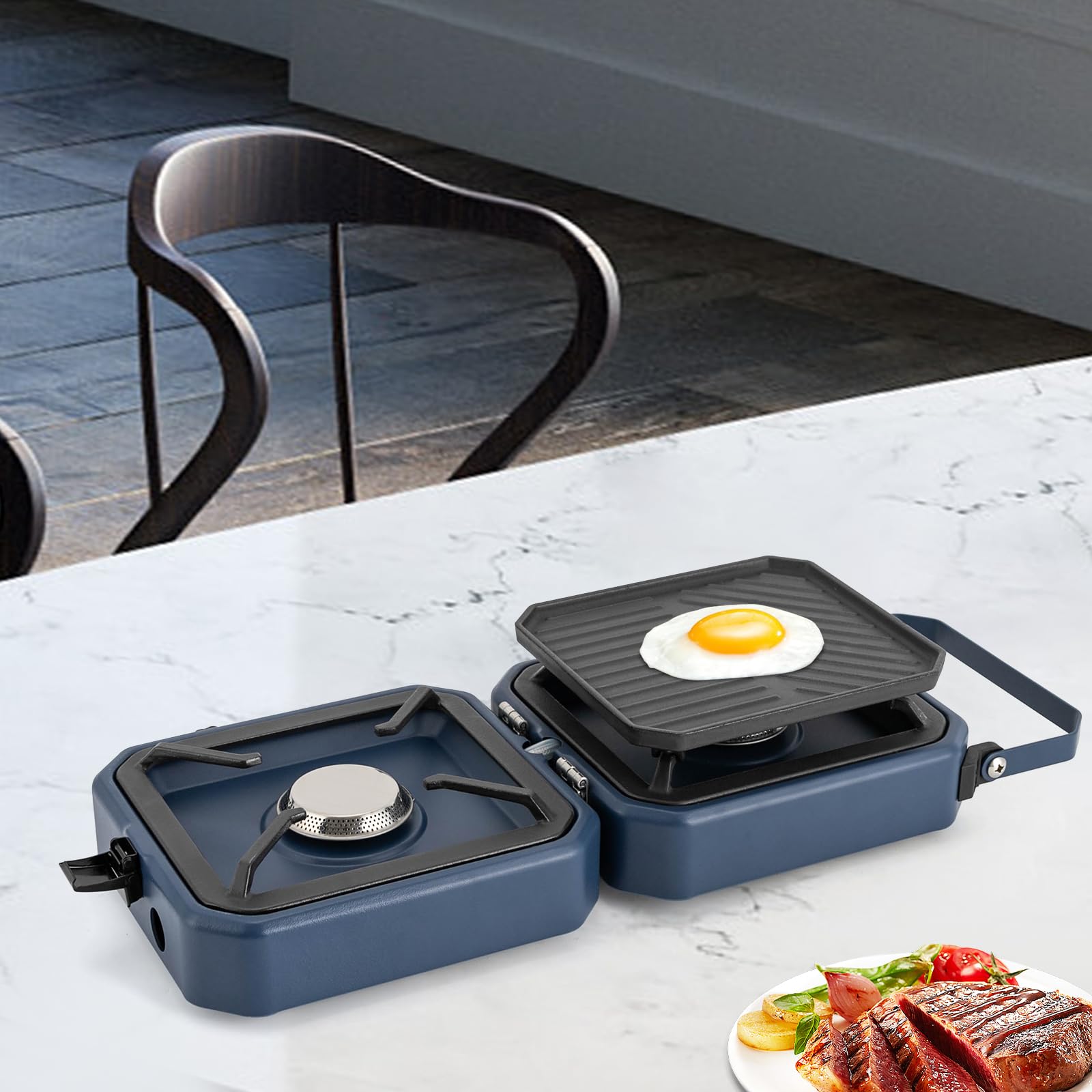 Fornello Da Campeggio Pieghevole A Gas - 2 Bruciatori Con Griglia - Portatile Per Escursionismo, Caccia E Picnic - Foto 10