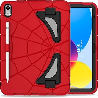 Kinder-Schutzhülle für iPad 10. Generation 2022, 27,7 cm (11 Zoll), Ständer-Abdeckung für Jungen und Mädchen, stoßfest, Hybrid, verdickt, Eckenschutz, für iPad 10. Generation, Rot/Schwarz