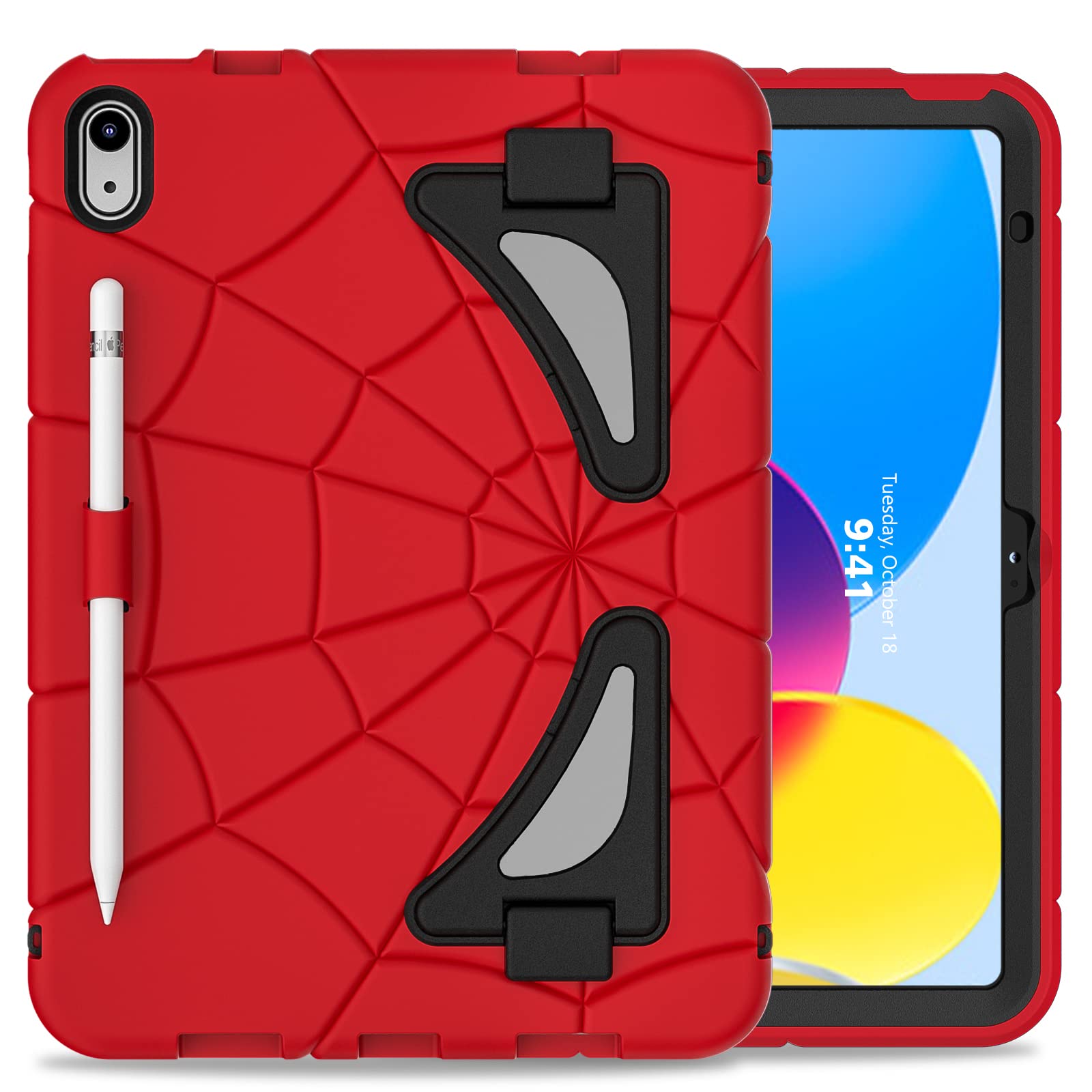 Kids Case for iPad 11-inch (A16) 2025 11th/ 10th Generation Case 2022 10.9 inch Stand Cover for Boys Girls Shockproof Hybrid Thickned Cornor Impact Protection for iPad 10 Gen / 11 Gen Red/Black