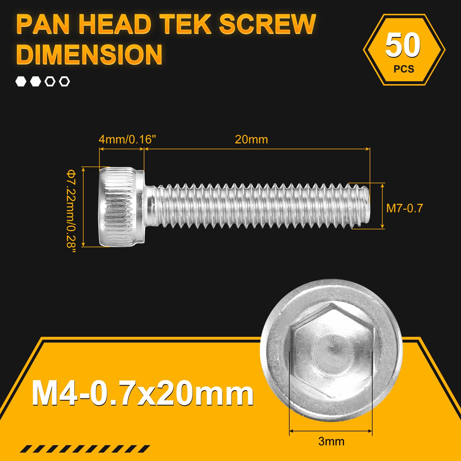 DTGN M4-0.7x20 Socket Head Cap Screws Bolts, 50Pack, Good for Road Bicycle Mountain Bike, Auto, Motorcycle - Image 2