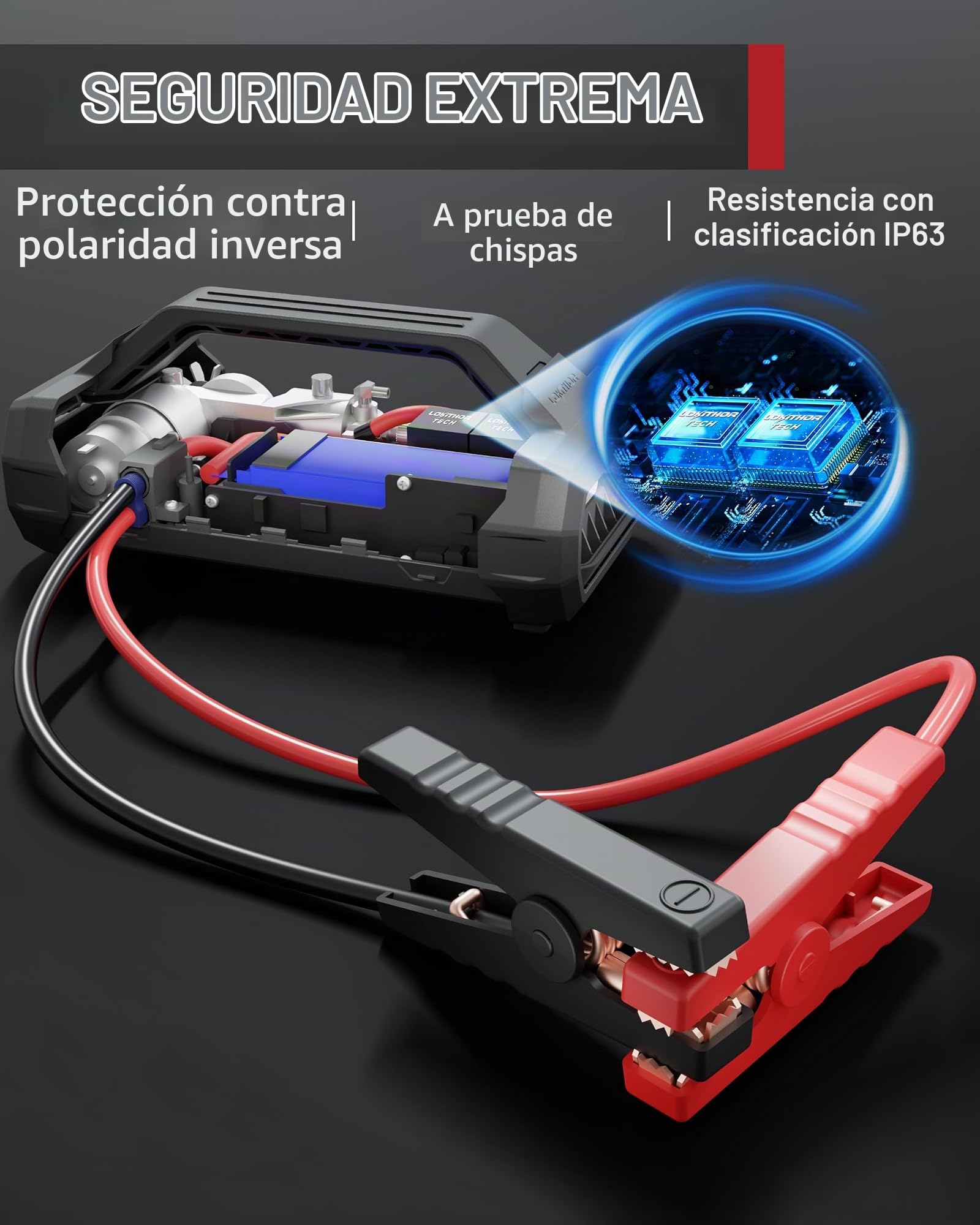 LOKITHOR JA300 Arrancador de Coche 1500A con Compresor 150 PSI | Compresor de Aire de 150 PSI y Pantalla Digital, para Motores de Gasolina 7,0L y Diésel 4,5L