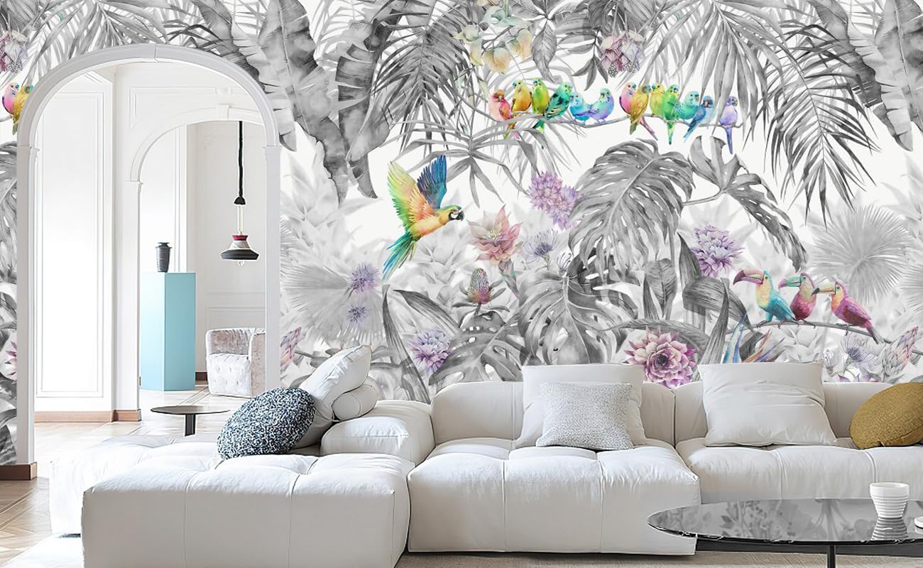 3D Papier Peint Panoramique Jungle Soie Tropicale, 300 X 210 cm Noir et Blanc Plantes Fleur, Feuille, Oiseau Perroquet Grandes Murales Poster pour Salon, Adulte Chambre d'enfants, Étude Décoration 3D Papier Peint Panoramique Jungle Soie Tropicale, 300 X 210 cm Noir et Blanc Plantes Fleur, Feuille, Oiseau Perroquet Grandes Murales Poster pour Salon, Adulte Chambre d'enfants, Étude Décoration