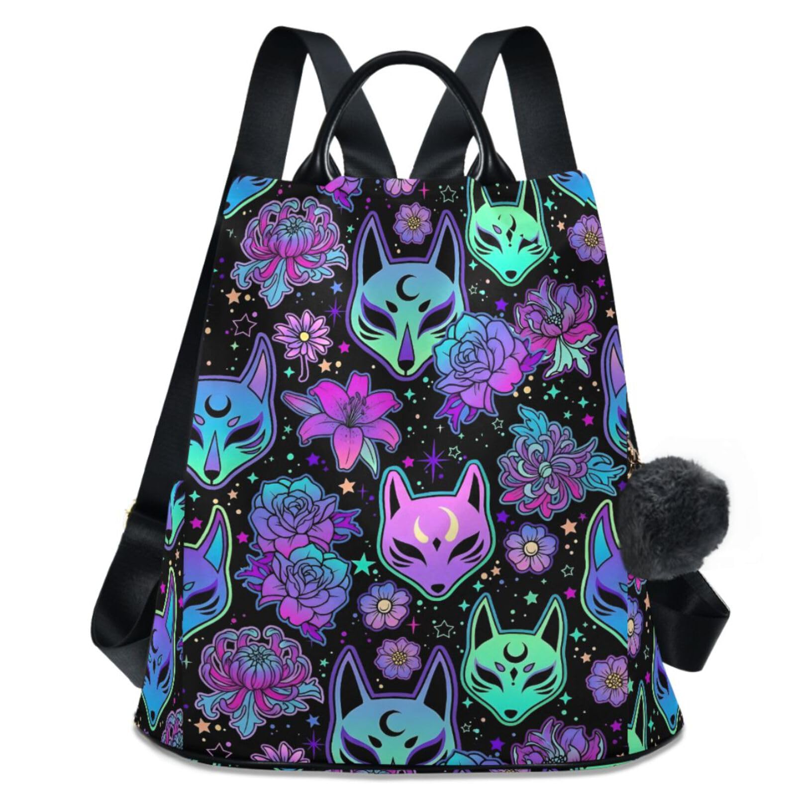 MNSRUU Women Backpack Purse Magic Purple Fox Backpack for Women Anti-theft Shoulder Bag Carry On Backpack Lightweight Rucksack Fashion Travel Ladies
