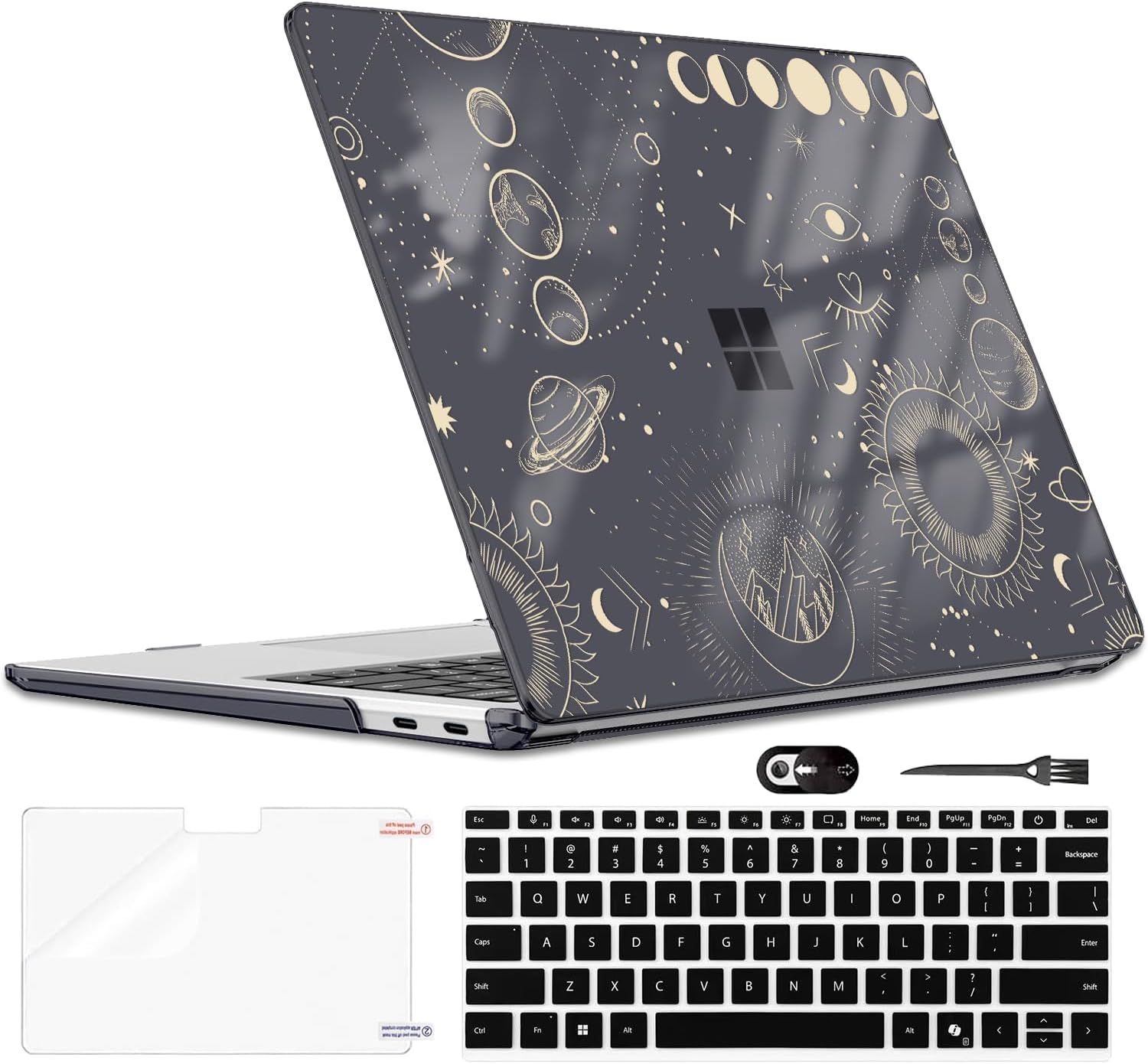 Slim Protective Case for 13 inch Microsoft Surface Laptop 2025 Copilot+PC Model 2095, Lightweight Anti-Scratch Printed Pattern Black Plastic Hard Shell Case Cover, Total Lunar Eclipse