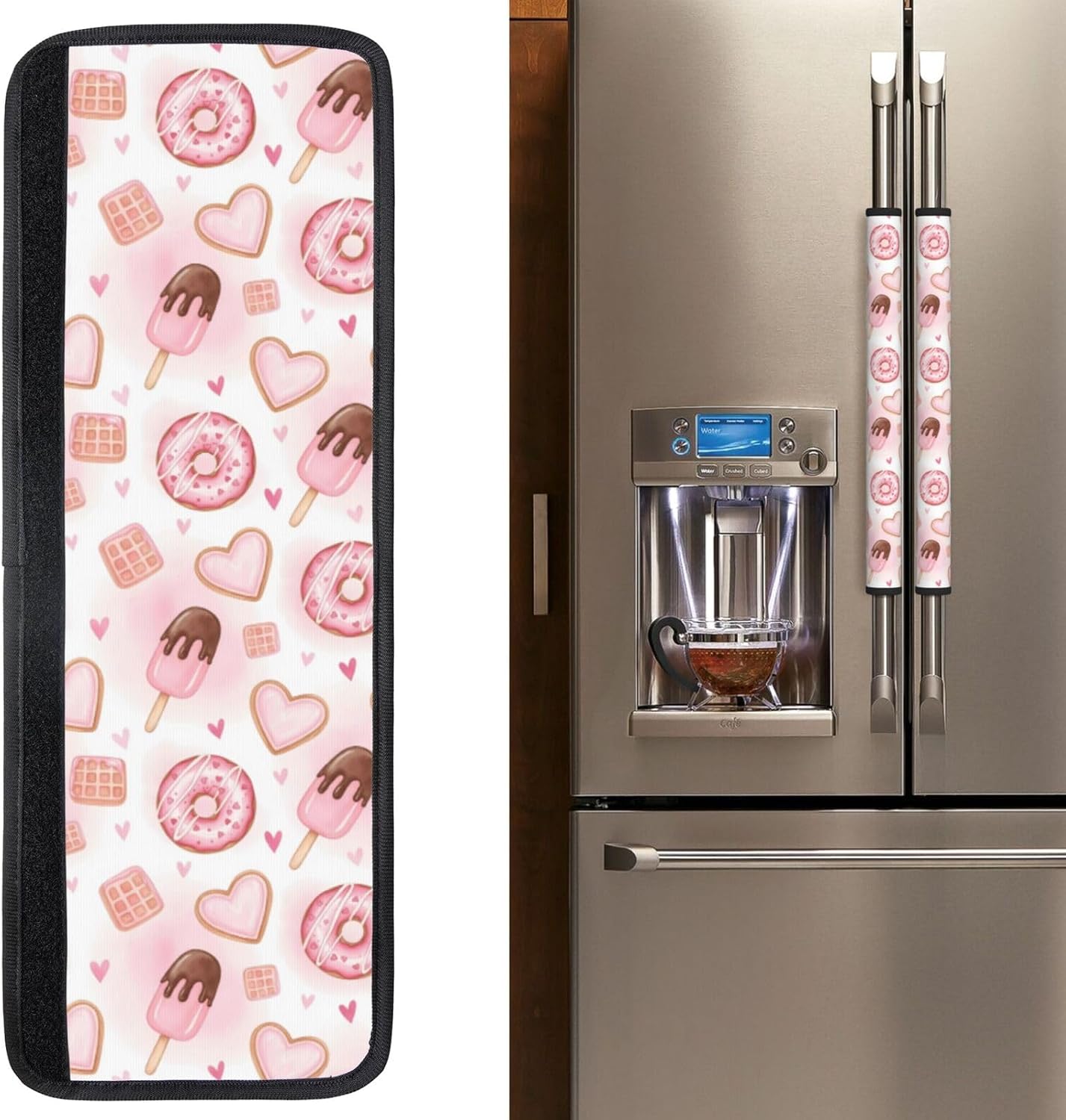 Romantic Refrigerator Handle Covers Watercolor Cookies Donuts Heart Fridge Handle Covers Set of 2 Refrigerator Door Handle Covers for Kitchen Decor Door Handle Covers for Oven Dishwasher