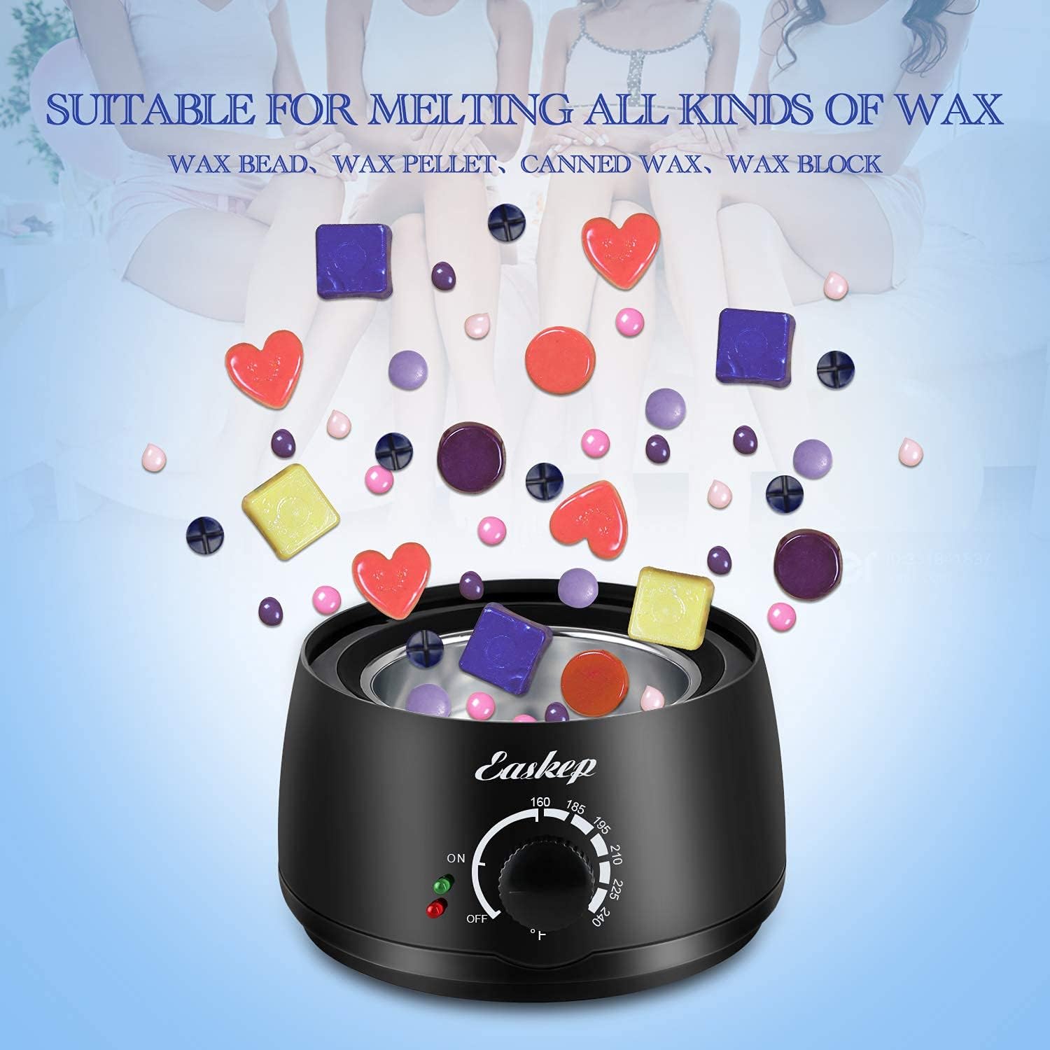 Waxing Kit Wax Warmer Easkep - Wax Kit Hair Removal 6 Adjustable Temperature with 5 Packs Hard Wax Beads and 20 pcs Wooden Applicator Sticks Painless for Legs Face Underarm Bikini Brazilian - Image 4