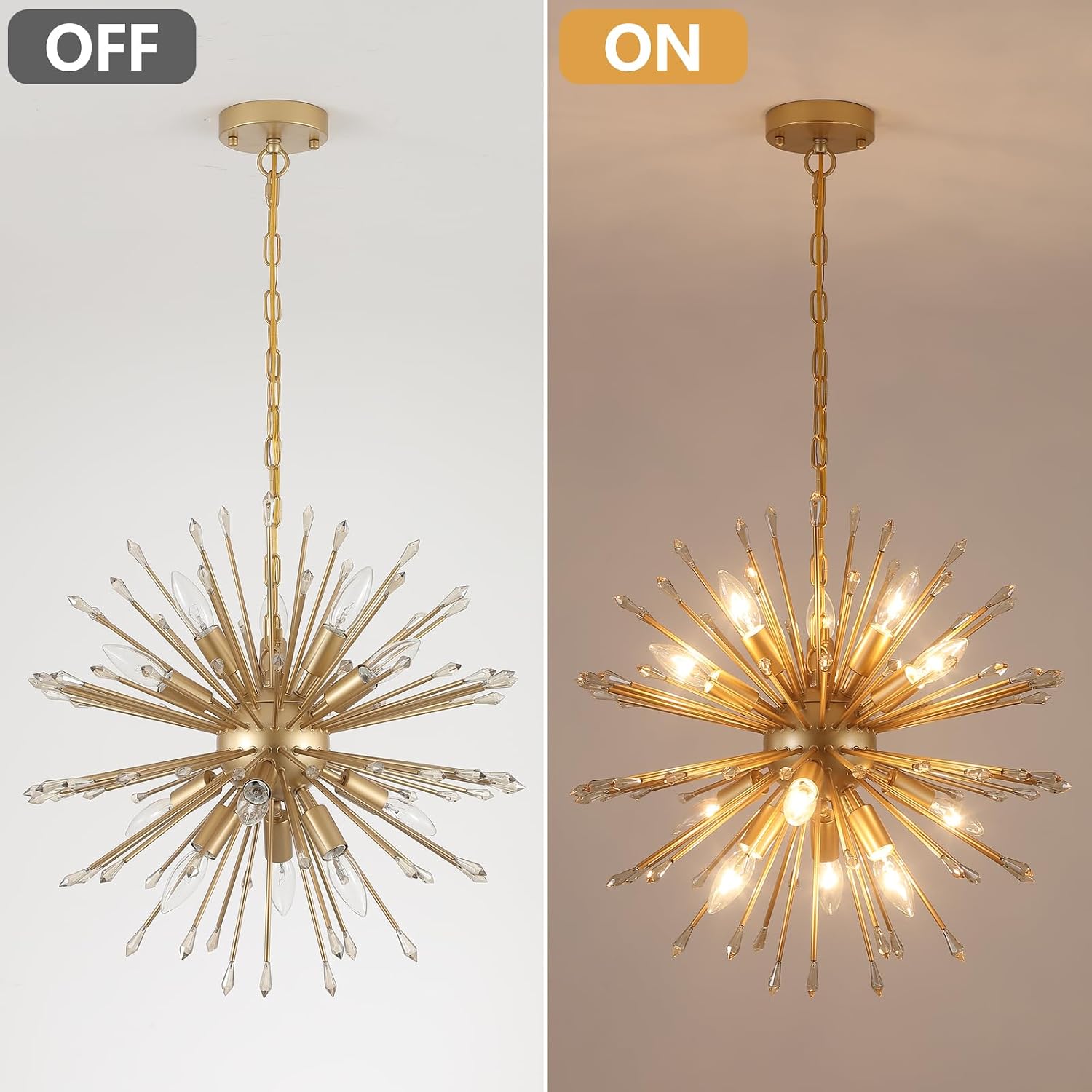 MEIXISUE Modern Sputnik Chandelier,Gold Firework Pendant Light 12-Light Dining Room Chandeliers Hanging Light Fixture for Kitchen Foyer Living Room Entryway UL Listed