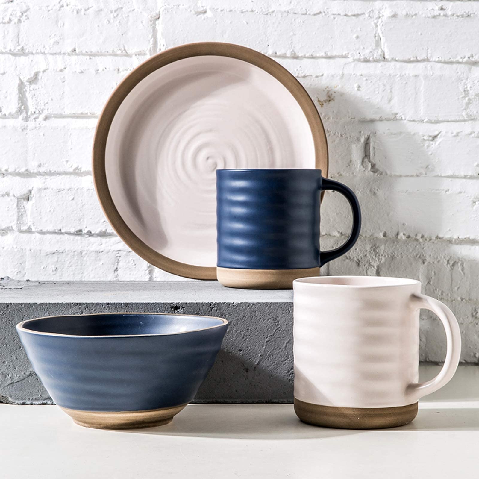 Zestaw obiadowy, porcelanowe zestawy obiadowe, 20 elementów, dwukolorowy zestaw obiadowy z ceramiki na prezenty ślubne, 6 misek na płatki zbożowe i 8 talerzy do steków z 6 kubkami