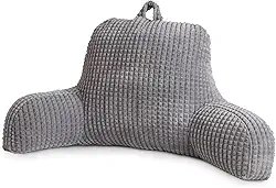 A Nice Night Travesseiro de leitura, anabela, grande, adulto, crianças, encosto com braços e apoio para as costas para sentar na cama/sofá para descansar na cama, design estereoscópico, cinza