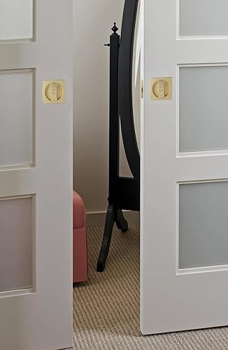 Miniatura 2 de goldenwarm Herrajes dorados para puerta de bolsillo, cerradura de puerta cuadrada de privacidad dorada cepillada, cerradura de puerta de bolsillo