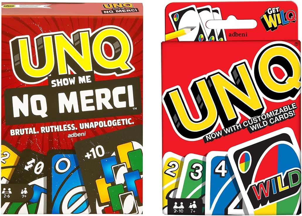 adbeni Matte UNQ Classic & Merci | Combo Pack of 2 | Family Fun Card Games for Kids, Adults & Teens | Portable Travel Game | Fast-Paced Strategy, Action & Reversible Play | Perfect for Gifting