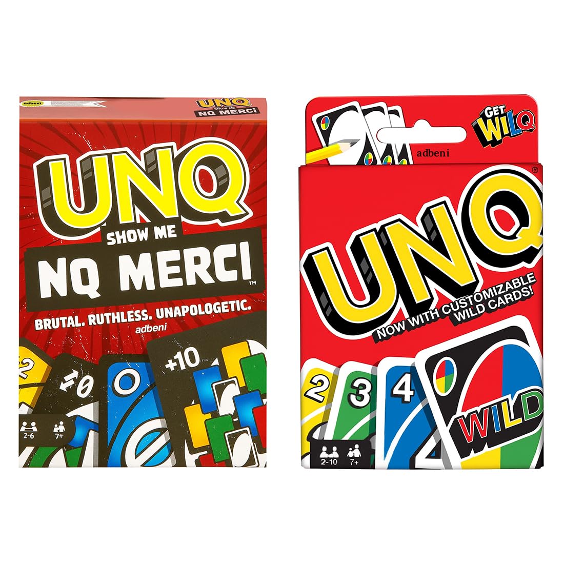 adbeni Matte UNQ Classic & Merci | Combo Pack of 2 | Family Fun Card Games for Kids, Adults & Teens | Portable Travel Game | Fast-Paced Strategy, Action & Reversible Play | Perfect for Gifting