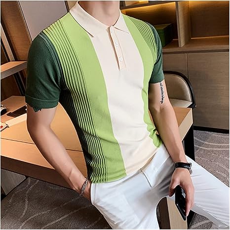 Amazon Co Jp Zsqaw カラーメンズニットポロシャツ半袖トップスの編み物 Color Green Size L Code 服 ファッション小物