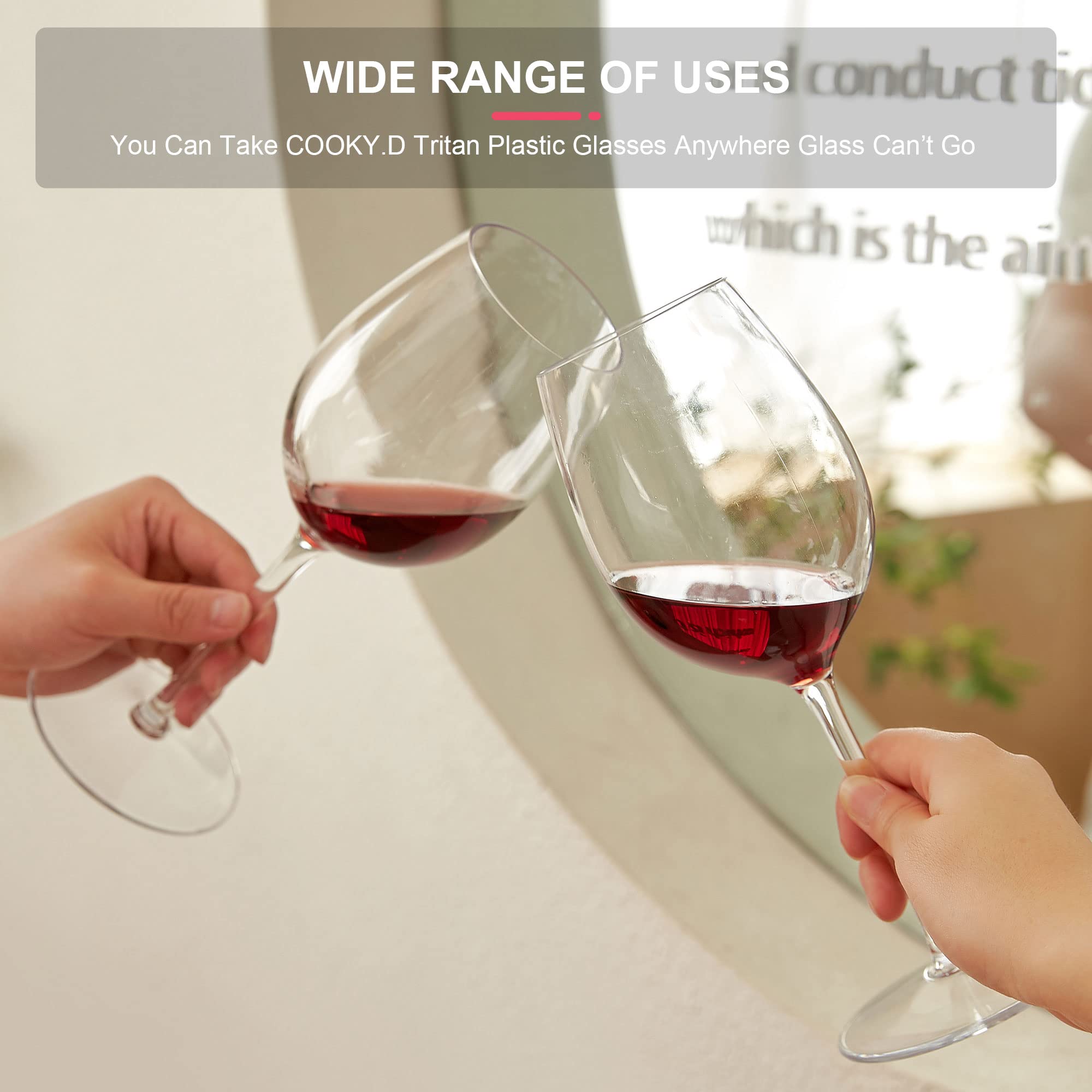 Bicchieri da Vino Rosso Plastica Tritan 530 ML Grandi Bicchieri per Feste Ristoranti Matrimoni Lavabili in Lavastoviglie,Confezione da 4