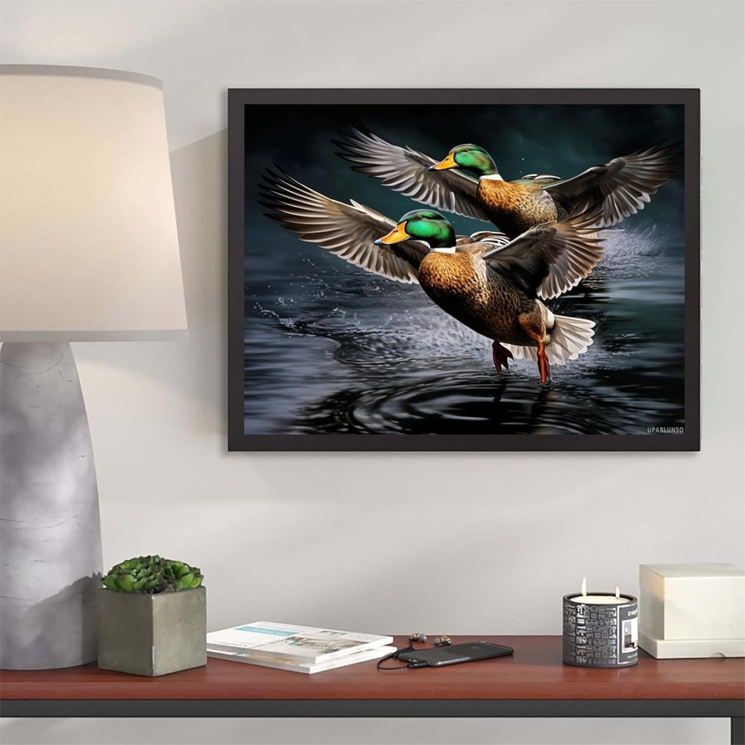 Mallard Wild Ducks Over Water 5D Diamond Art Painting Kits Full Drill Round Diamond Art DIY Gems Paint by Diamond Number Kits for Beginners Crystal Cross Stitch for Wall Decoration 12x16 inch