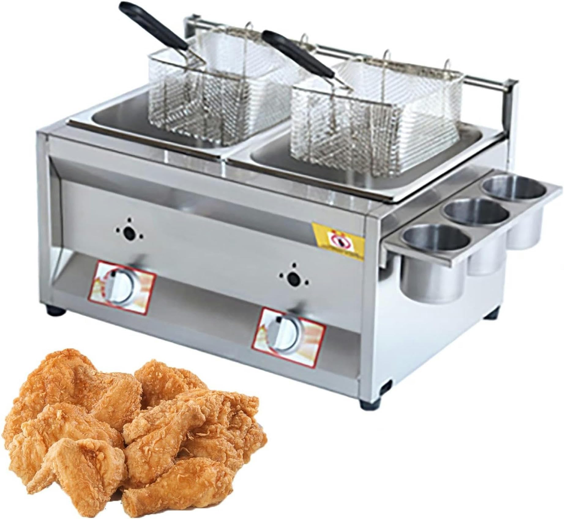 Friggitrice a gas professionale, friggitrice doppia GPL in acciaio inox da 10 l + 10 l, controllo della temperatura indipendente, con 2 cestelli per friggere, per friggitrice a gas da cucina