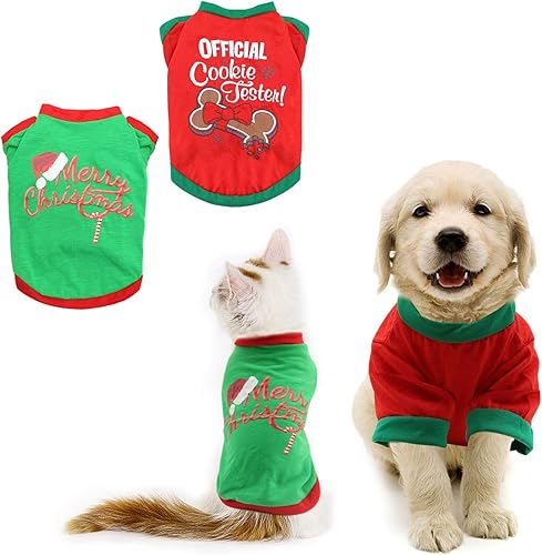Miniatura 8 de BWOGUE Paquete de 2 camisas de Navidad para perros, ropa para mascotas, camisas suaves y transpirables para cachorros, camisetas impresas para
