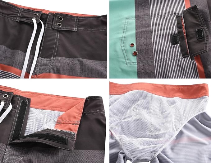 Nonwe Men’s Sportwear Quick Dry Board Shorts with Lining Hook & Loop closure, adjustable Straps