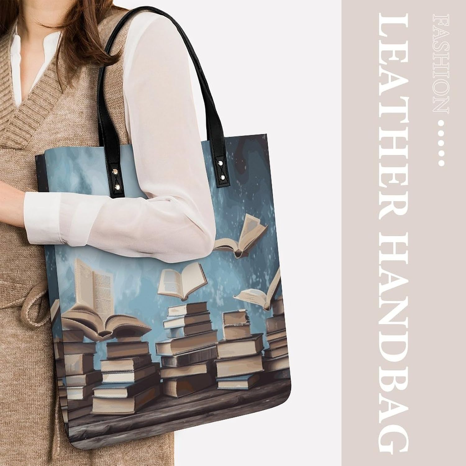 Books in The Sky Handbags Large Capacity, Tote Bag Stylish Slouchy, Shoulder Bags for Work Beach Travel And Shopping Grocery.