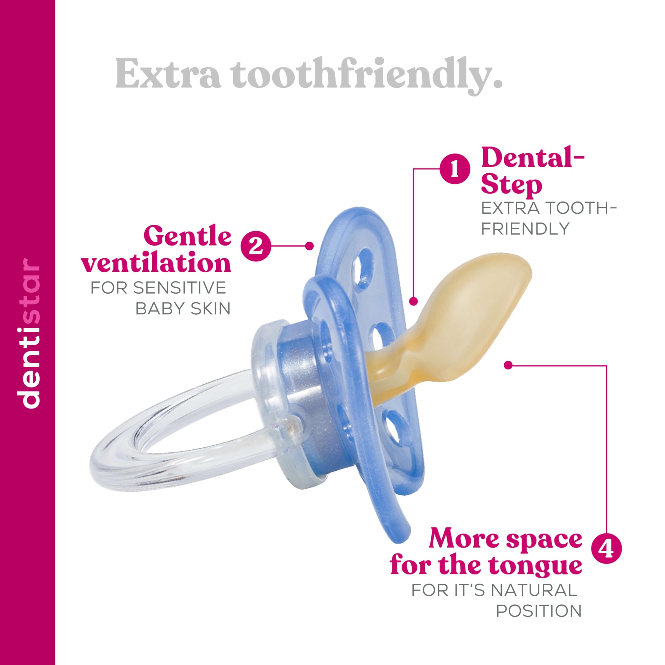 dentistar Latex Soother Set of 3, Size 2, 6-14 Months, Tooth and Jaw Friendly Silicone Soother with Dental Step - Image 3