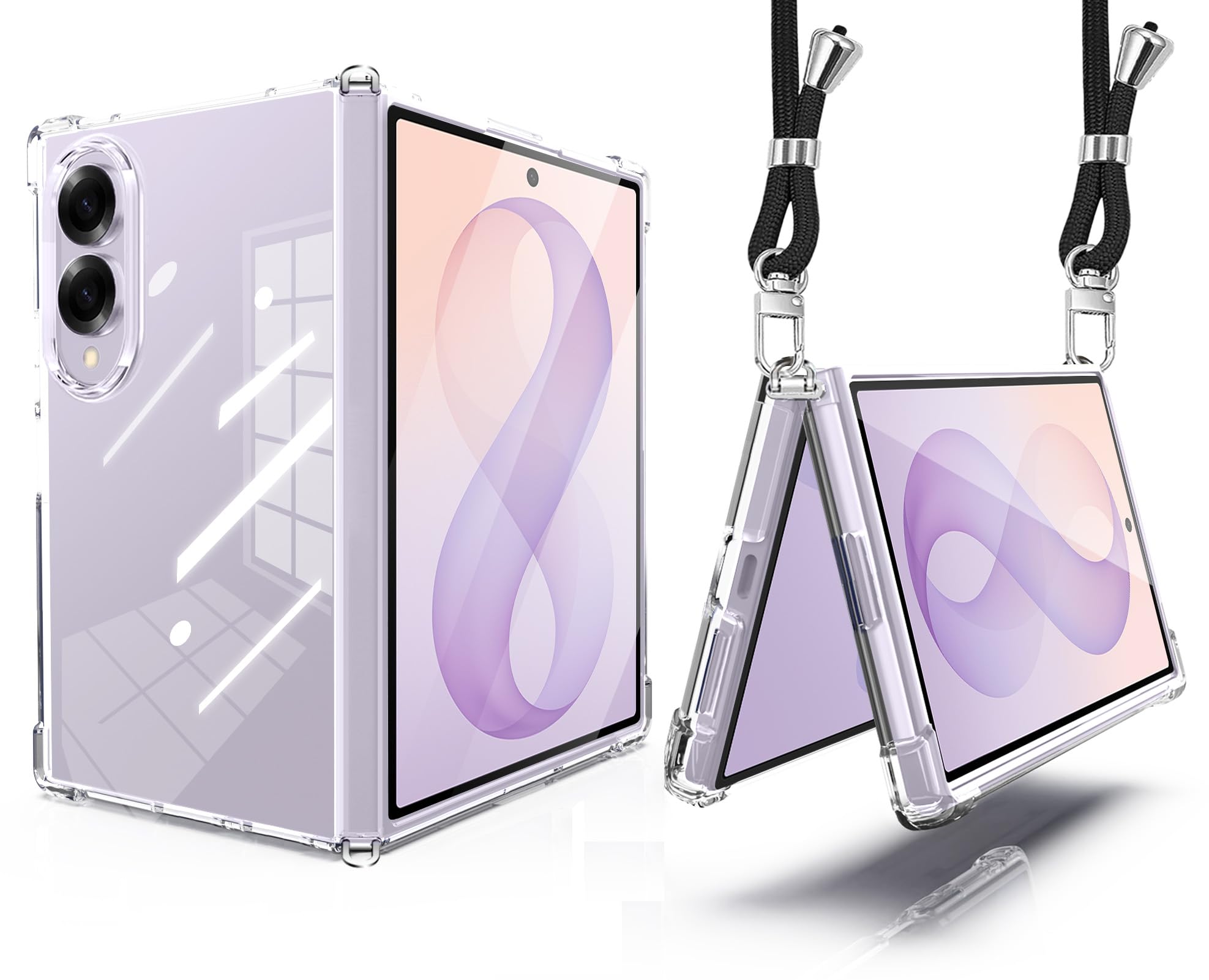 Makeafortune Compatible for Galaxy Z Fold8 ケース クリア ショルダー ストラップ付き ギャラクシーZ Fold8 カバー SC-56G スマホケース 耐衝撃 透明 肩掛け 斜めかけ 紐付き 縄掛けケース 長さ調整可能 取り外し可能 (クリア)