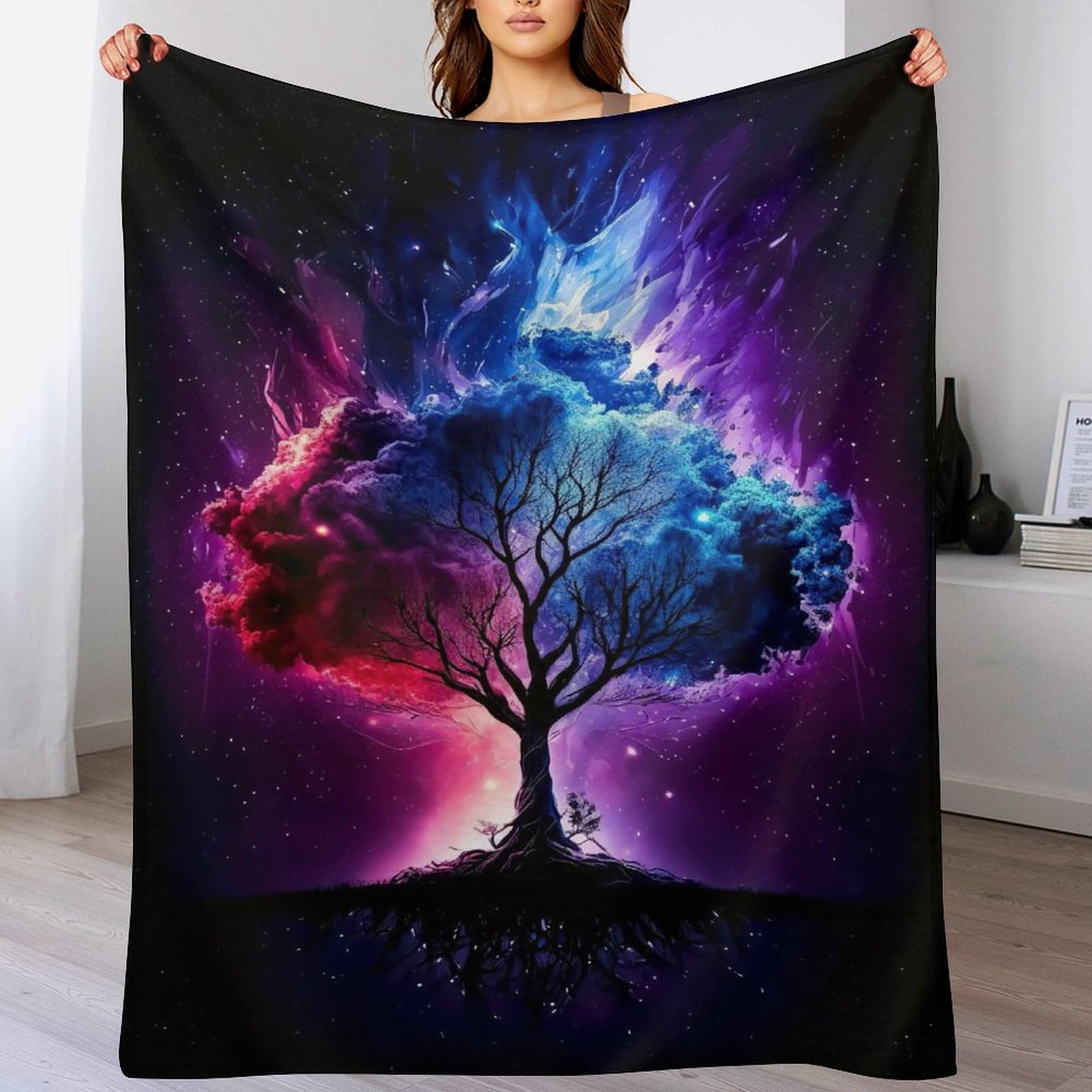 Manta de franela de árbol de la vida cósmico de 130x150 cm lavable para sofá