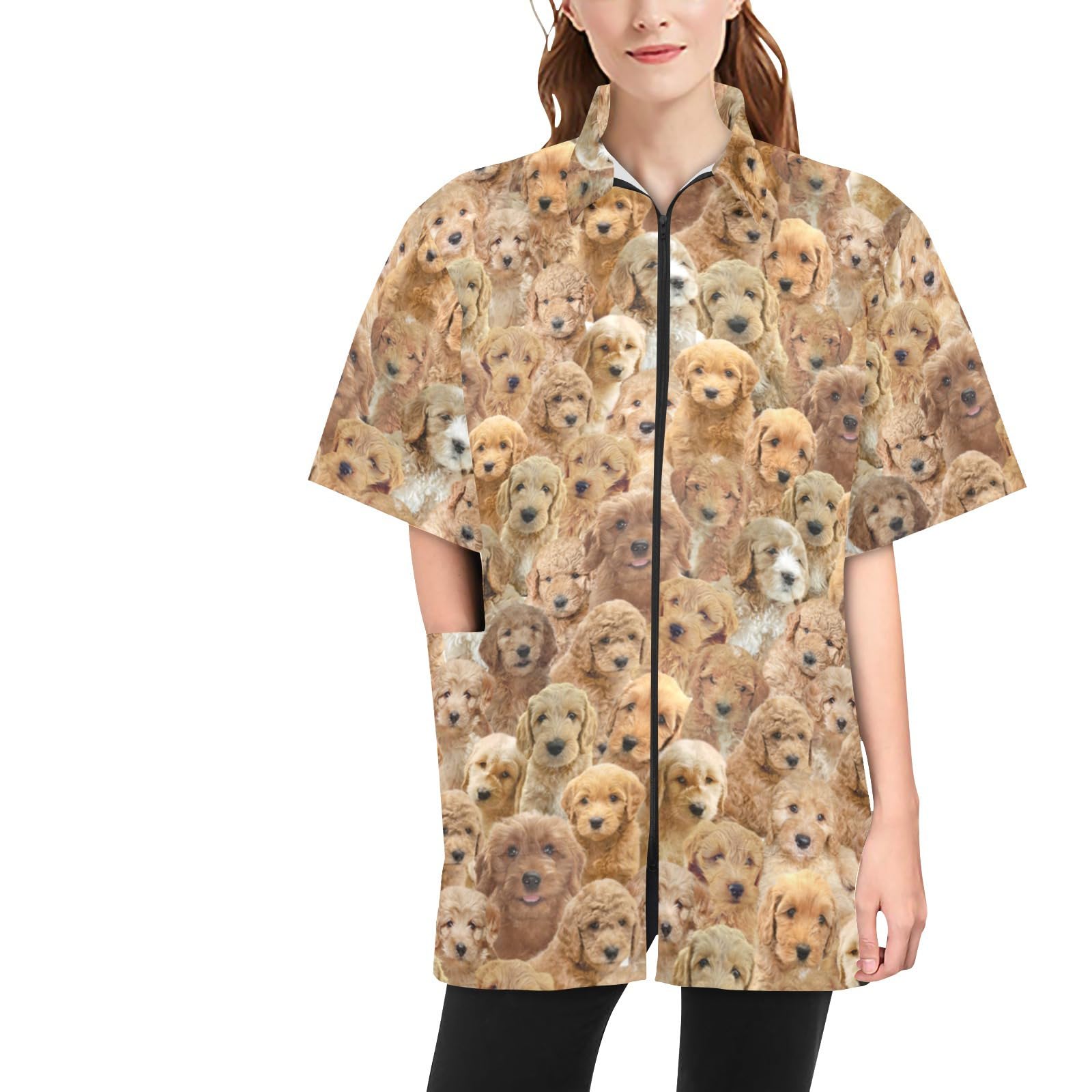 COWCUTE Doodle Dog Lover Gifts, Doodle Dog Print Waterproof Jacket for Dog Beauty, Pet Grooming Smocks for Groomer