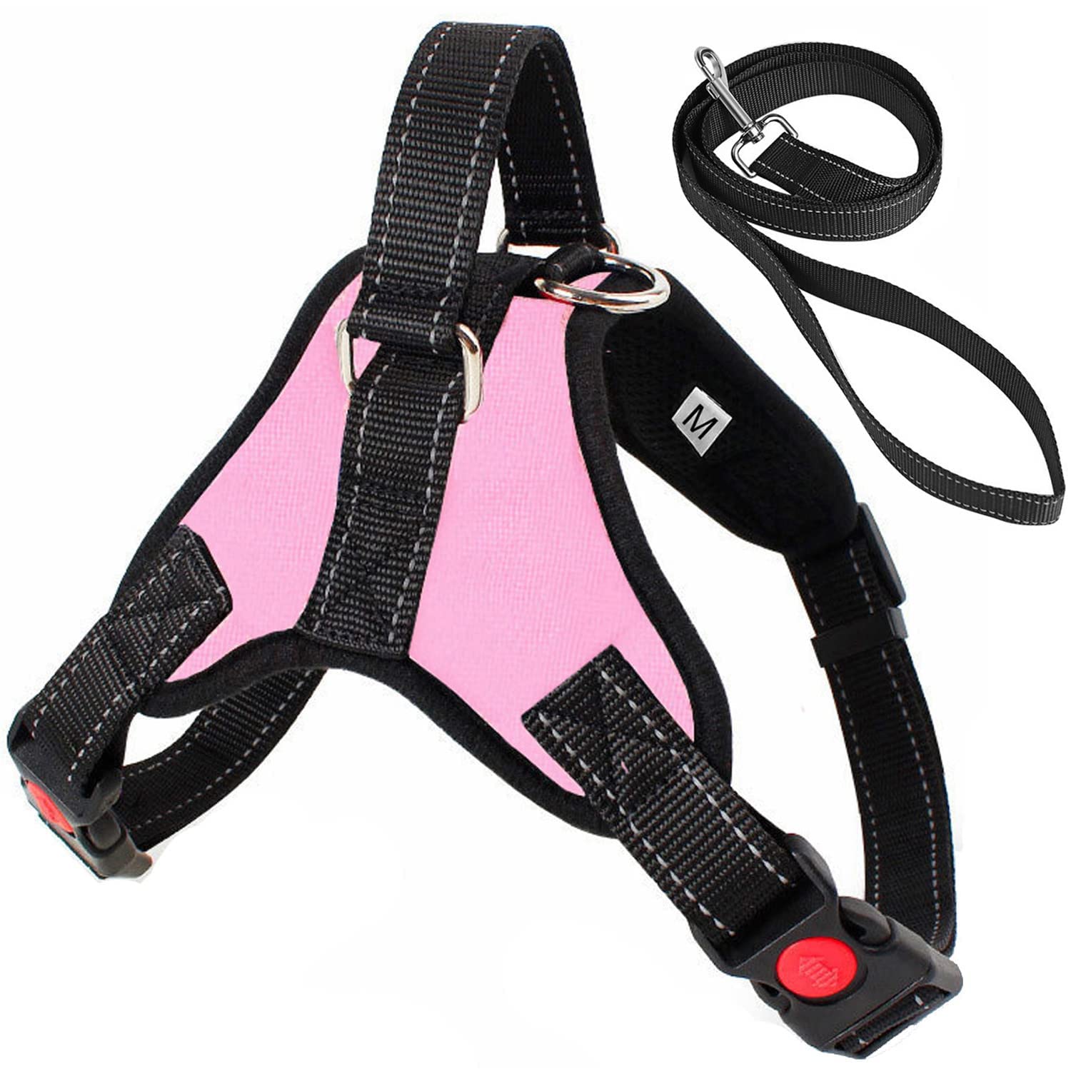 Sakruda No Pull Dog Harness Vest with Handle and 1 PC Dog Leash,Breathable,Comfortable Pet Vest with Adjustable Soft Padded,Best for Medium Animals Dog Cat Outdoor training Walking (M Pink)