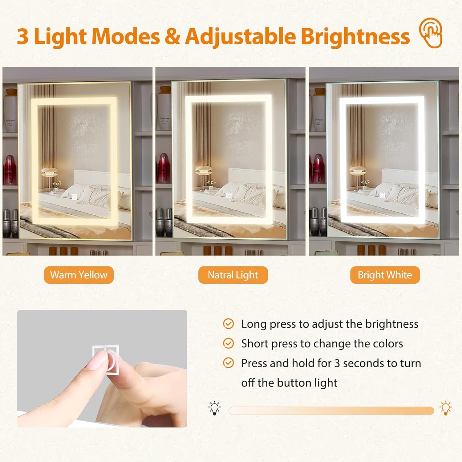 BEWISHOME Grote kaptafel met spiegel en ledverlichting, instelbare