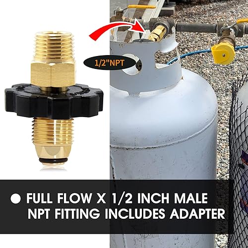 Miniatura 4 de MENSI Adaptador de tanque de gas propano POL de nariz suave, válvula de enchufe de flujo completo para tanque de 50 libras con destello macho de 38