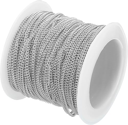 Miniatura 3 de PATIKIL Cadena de cable de 33 pies con carrete, cadena de eslabones redondos trenzados para hacer joyas, accesorios de collares, pulseras, plata